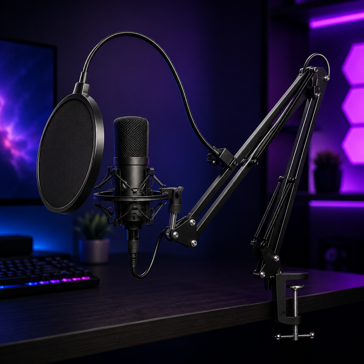 Kit Micro USB Professionnel avec Bras Articulé et Filtre Anti-Pop – Streaming, Podcast & Gaming