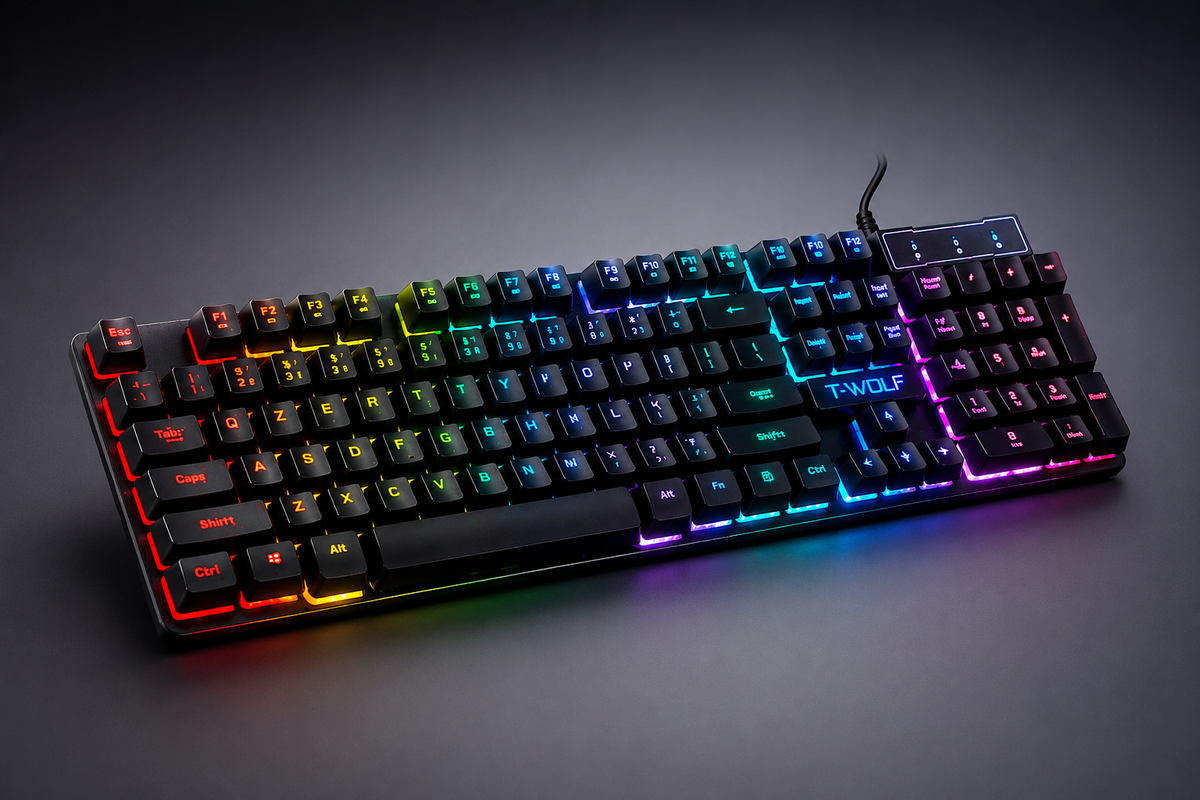 Clavier Gaming RGB USB T-WOLF – Rétroéclairage LED – Plug & Play