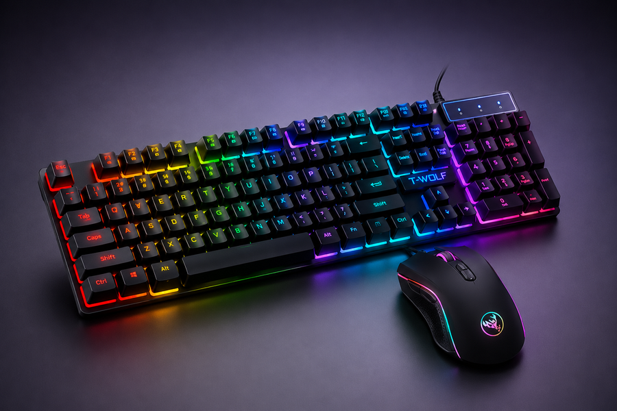 Clavier Gaming RGB USB T-WOLF – Rétroéclairage LED – Plug & Play